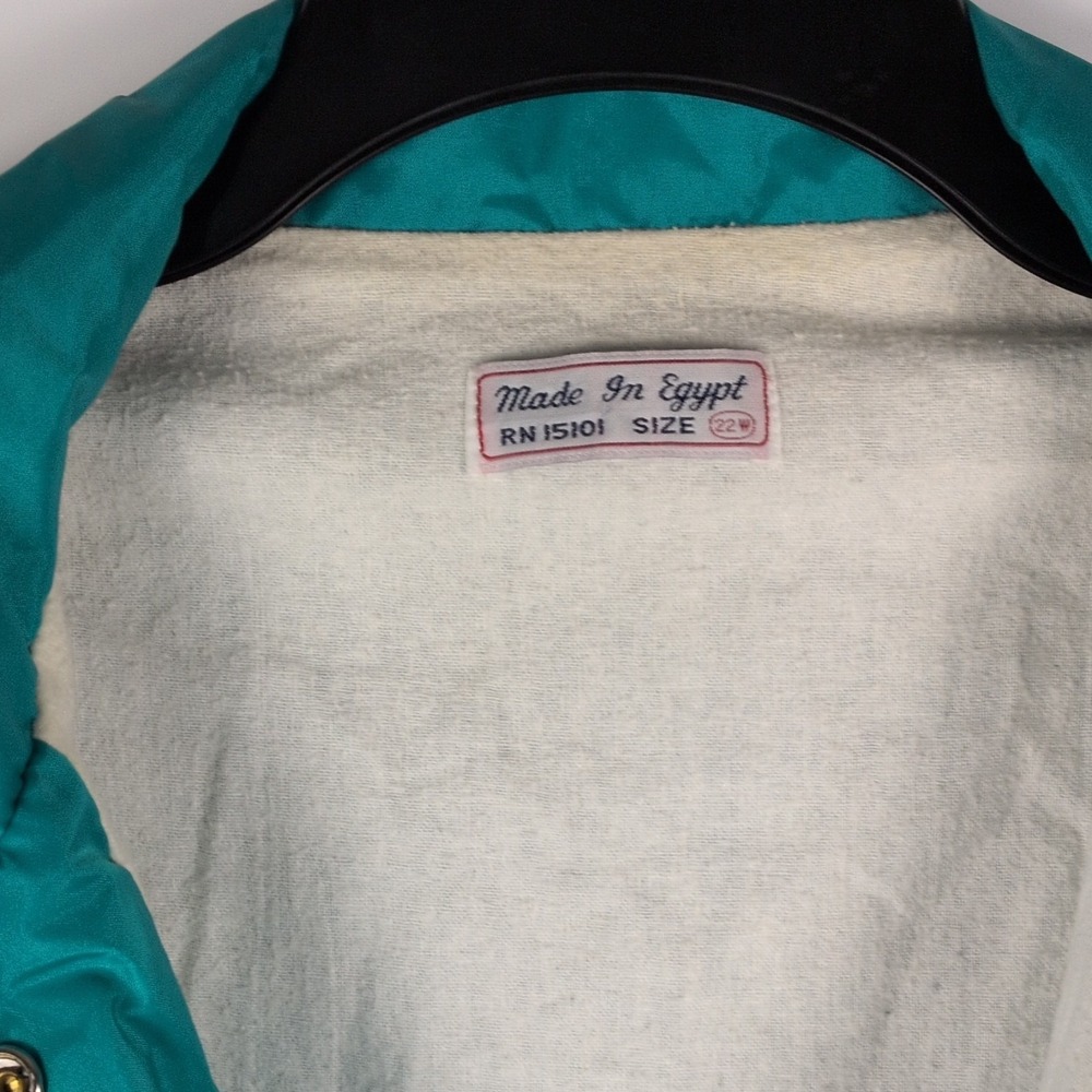 Vtg 70s 80s Teal Green Nylon Coach Jacket Windbreaker Snap Front L Made in Egypt - Picture 2 of 5